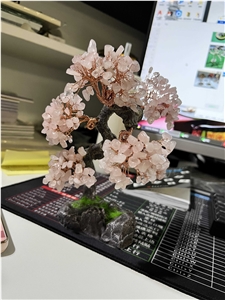 Semiprecious Stone Tree, Pink Gemstone Decoration Item
