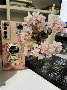 Semiprecious Stone Tree, Pink Gemstone Decoration Item