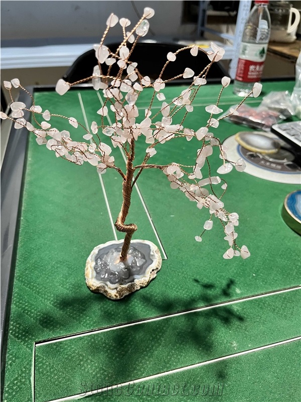 Semiprecious Stone Tree, Pink Gemstone Decoration Item