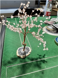 Semiprecious Stone Tree, Pink Gemstone Decoration Item