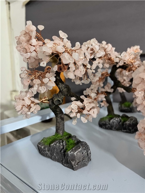 Semiprecious Stone Tree, Pink Gemstone Decoration Item