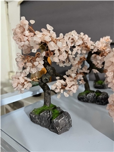 Semiprecious Stone Tree, Pink Gemstone Decoration Item