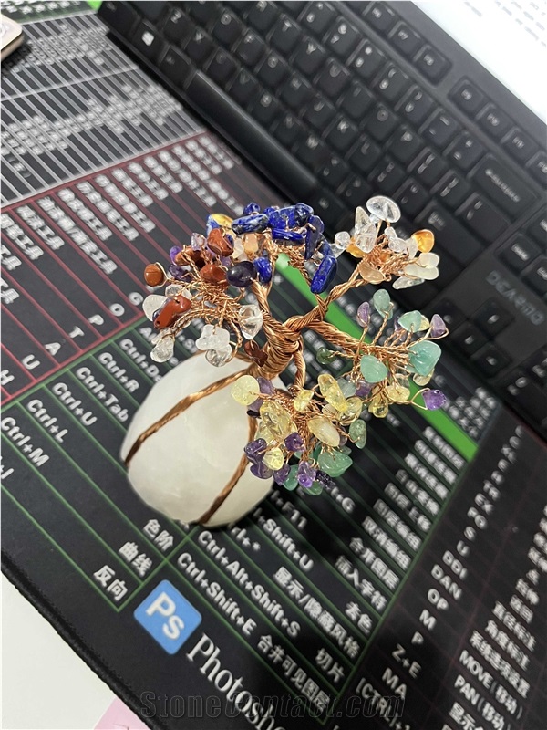 Six Colors Semiprecious Stone Tree, Gemstone Decoration Item