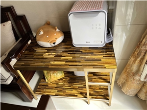 Tiger Eye Semiprecious Stone Commodity Shelf, Gem Stone Custom Furniture