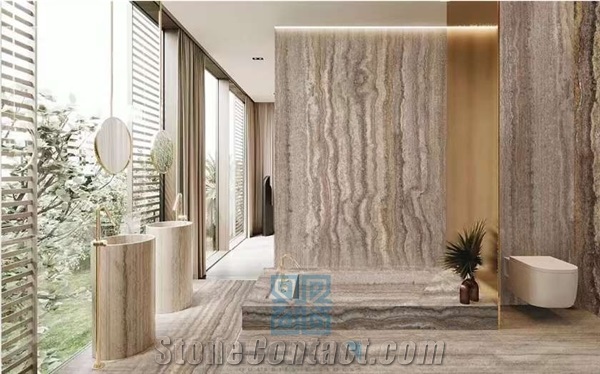 Iran Silver Travertine Polished Slabs, Tiles For Floor&Wall