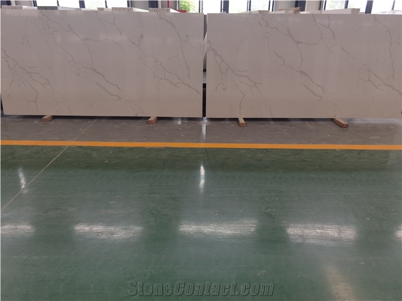 Book Match Calacatta Stone High Glossy Surface Quartz Slab