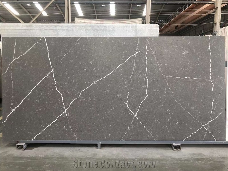 Calacatta Slab Grey Color Glossy Surface Quartz Stone