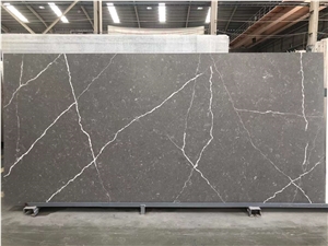 Calacatta Slab Grey Color Glossy Surface Quartz Stone