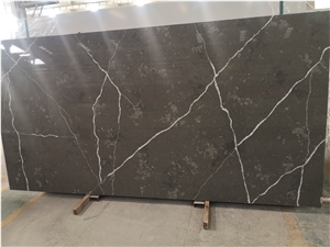 Calacatta Slab Grey Color Glossy Surface Quartz Stone