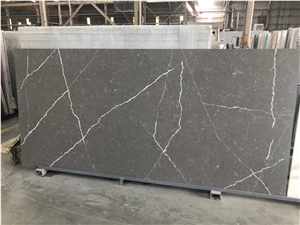 Calacatta Slab Grey Color Glossy Surface Quartz Stone