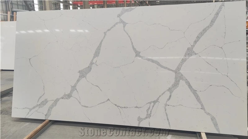 Quartz Slab White Background Color Grey Veins