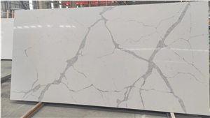 Quartz Slab White Background Color Grey Veins