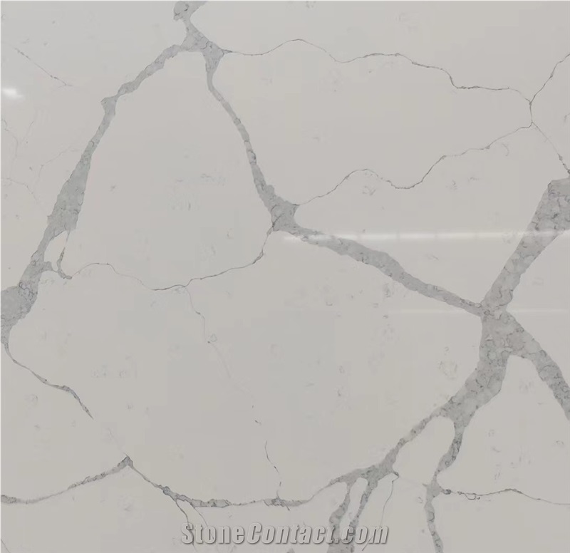 Quartz Slab White Background Color Grey Veins
