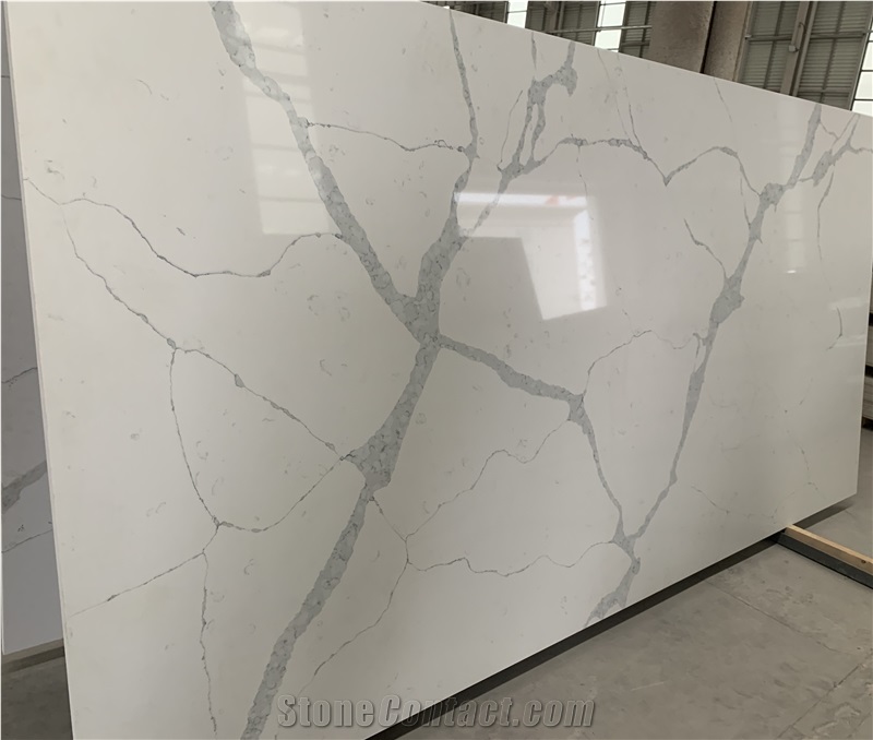 Quartz Slab White Background Color Grey Veins