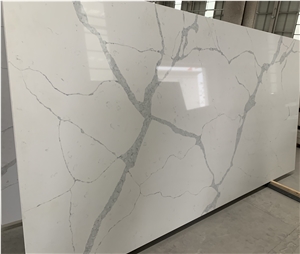 Quartz Slab White Background Color Grey Veins