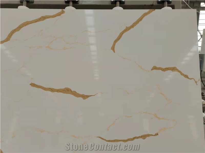Quartz Slabs Calacatta Golden Veins White Background