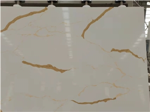 Quartz Slabs Calacatta Golden Veins White Background
