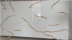Quartz Slabs Calacatta Golden Veins White Background