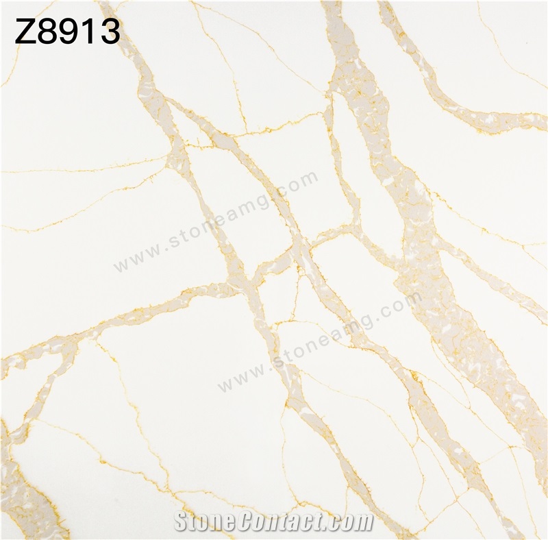 White Calacatta Golden Veins Quartz Slab
