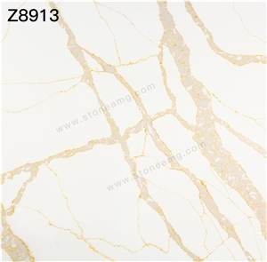 White Calacatta Golden Veins Quartz Slab