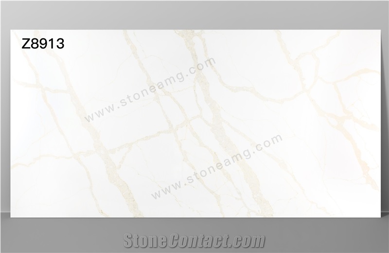White Calacatta Golden Veins Quartz Slab