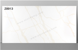 White Calacatta Golden Veins Quartz Slab