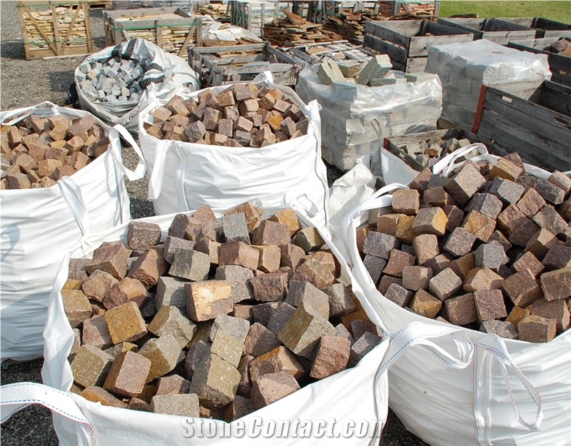 Porfido Trentino Red Porphyry Cobble Stone, Cube Stone