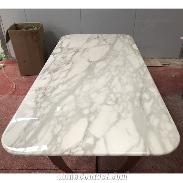Hot Sale Italian Calacatta White Marble Dining Table Set