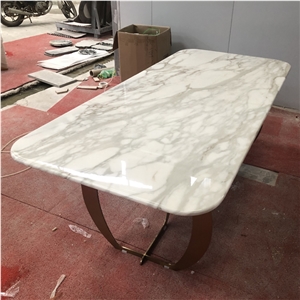 Hot Sale Italian Calacatta White Marble Dining Table Set