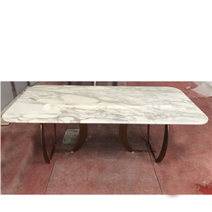 Hot Sale Italian Calacatta White Marble Dining Table Set