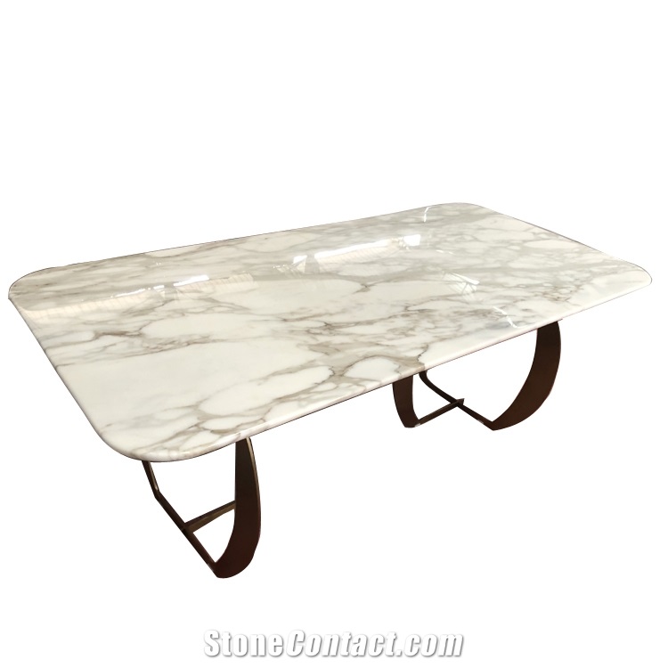 Hot Sale Italian Calacatta White Marble Dining Table Set
