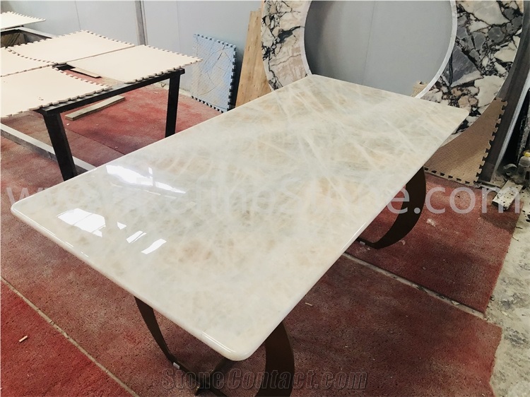Luxury White Crystal Stone 8 Seaters Marble Dining Table