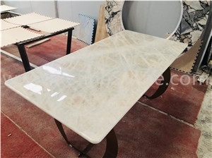 Luxury White Crystal Stone 8 Seaters Marble Dining Table