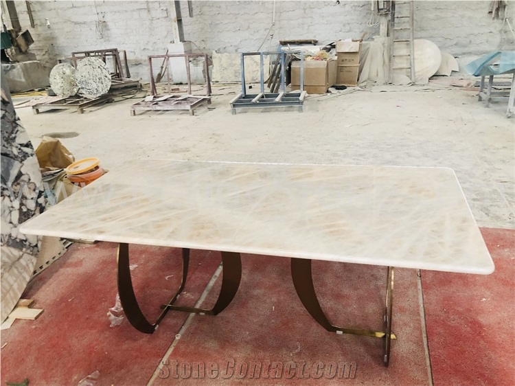 Luxury White Crystal Stone 8 Seaters Marble Dining Table