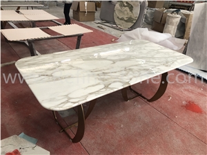 Luxury White Crystal Stone 8 Seaters Marble Dining Table
