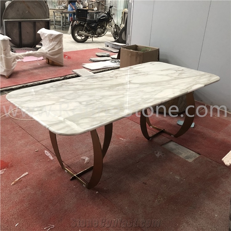 Luxury White Crystal Stone 8 Seaters Marble Dining Table