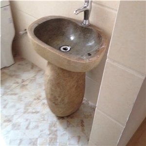 Outdoor Garden Hand Made Pedestal River Stone Wash Sinks