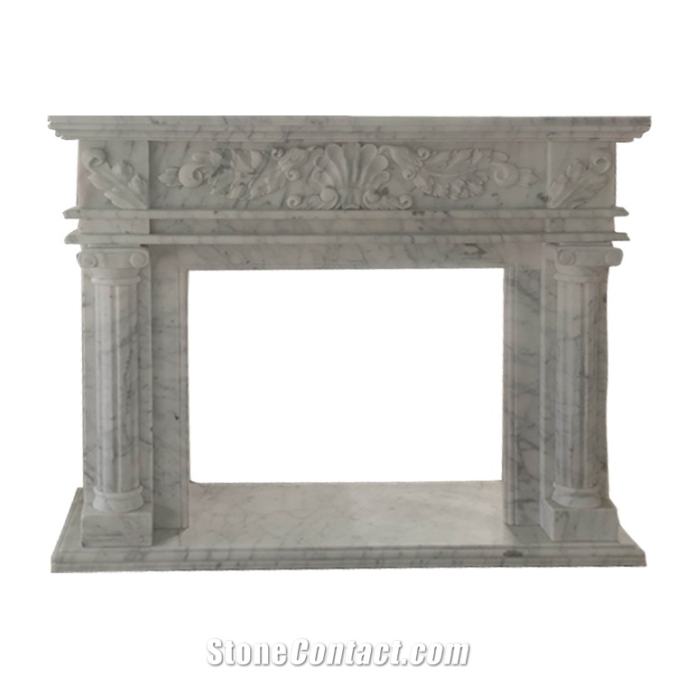Polished Italian White Carrara Marble  Fireplace Mantel