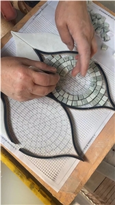 Green And White Marble Water-Jet Mosaic Design
