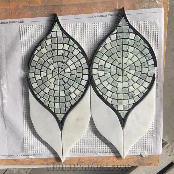 Green And White Marble Water-Jet Mosaic Design