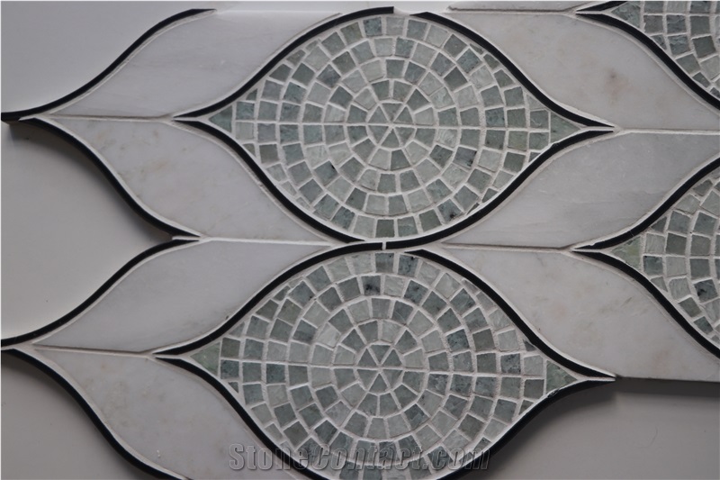 Green And White Marble Water-Jet Mosaic Design
