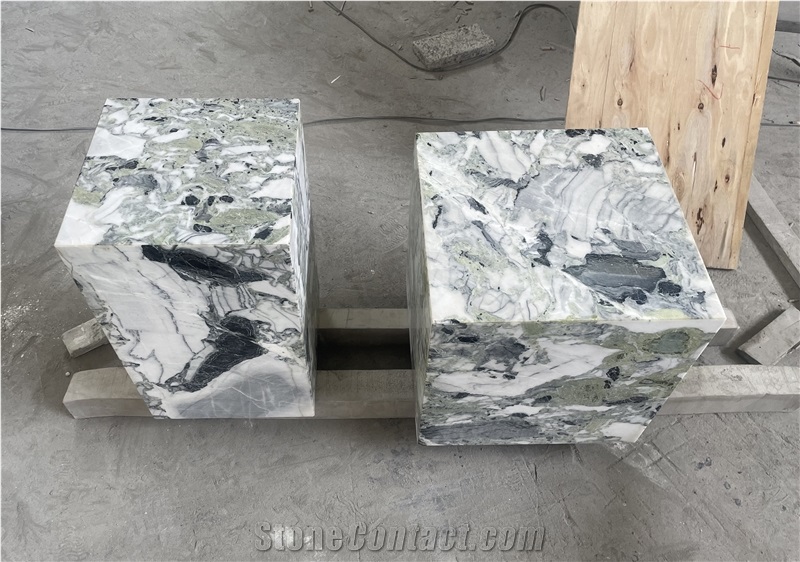 Green Ice Jade Marble Side Table Cubes Cocktail Table