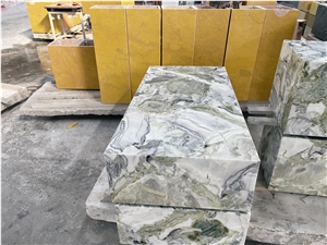 Green Ice Jade Marble Side Table Cubes Cocktail Table