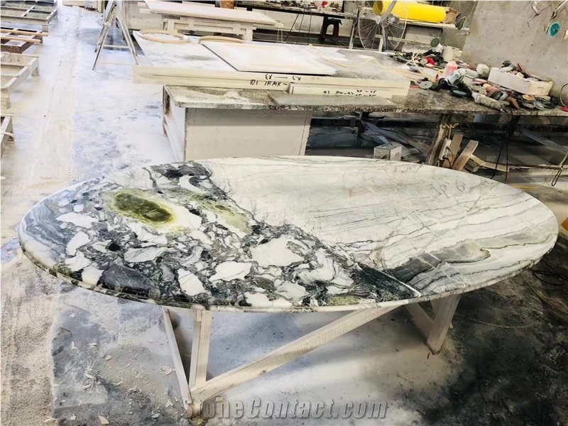 Green Ice Jade Marble Side Table Cubes Cocktail Table