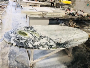 Green Ice Jade Marble Side Table Cubes Cocktail Table