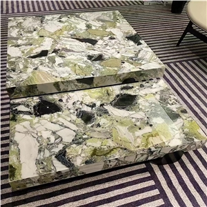 Green Ice Jade Marble Side Table Cubes Cocktail Table