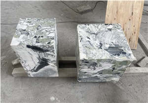 Green Ice Jade Marble Side Table Cubes Cocktail Table