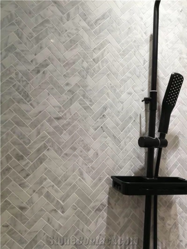 Herringbone White Marble Mosaic Tiles