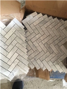 Herringbone White Marble Mosaic Tiles