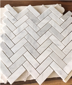 Herringbone White Marble Mosaic Tiles